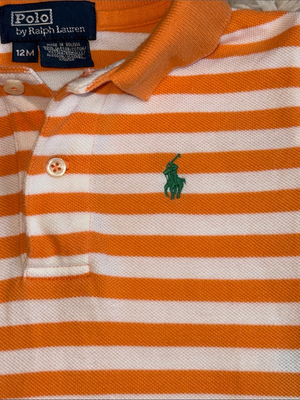 🐎Ralph Lauren Orange & White Striped Polo Romper/Shortall  12 mths - Picture 3 of 5